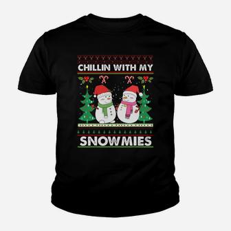 Chillin' With My Snowmies Ugly Christmas Snowman Sweatshirt Youth T-shirt | Crazezy CA
