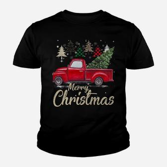 Chrismas Red Truck With Buffalo Plaid And Leopard Xmas Trees Youth T-shirt | Crazezy