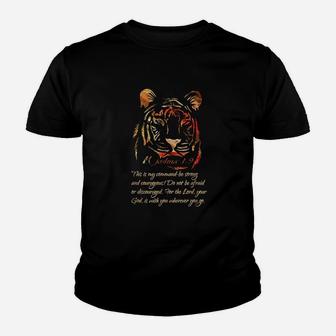 Christian Faith Scripture Cool Joshua 19 Be Strong Tiger Youth T-shirt | Crazezy