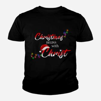 Christmas Begin With Christ Tee Christmas Fairy Light Youth T-shirt | Crazezy