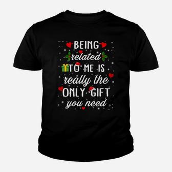 Christmas Being Related To Me Funny Family Pajamas Xmas Youth T-shirt | Crazezy AU