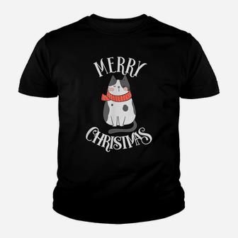 Christmas Cat Annoyed Funny Santa Hat & X-Mas Light Cat Gift Youth T-shirt | Crazezy