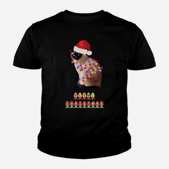 Christmas Cat Funny Santa Hat Holiday Lights Humor Gift Youth T-shirt | Crazezy AU