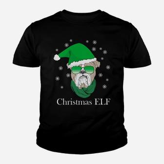 Christmas Elf Funny Xmas Outfit With Bulldog Dog Lovers Gift Youth T-shirt | Crazezy
