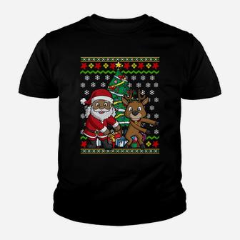Christmas Flossing African American Santa Claus Reindeer Sweatshirt Youth T-shirt | Crazezy