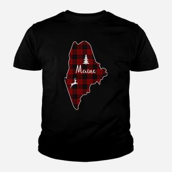 Christmas Gift For Mom Dad Red Plaid Deer Tree Maine State Sweatshirt Youth T-shirt | Crazezy UK