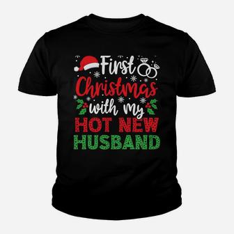 Christmas Gift Wife First Christmas With My Hot New Husband Sweatshirt Youth T-shirt | Crazezy UK