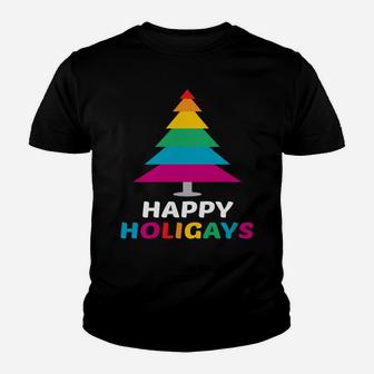 Christmas Happy Holigays Lgbtq Rainbow Gay Design Youth T-shirt | Crazezy DE