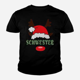 Christmas Holiday Santa Hat Reindeer Antlers Schwester Youth T-shirt | Crazezy UK