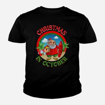 Christmas In October Fall Tropical Hawaii Surfer Design Youth T-shirt | Crazezy UK