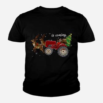 Christmas Is Coming Funny Farmer Santa Claus Tractor Gifts Youth T-shirt | Crazezy UK
