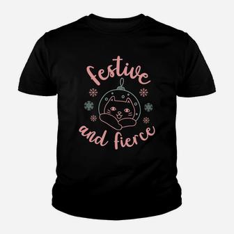 Christmas Kitty Festive And Fierce For Cat Lovers Sweatshirt Youth T-shirt | Crazezy AU