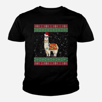 Christmas Llama Santa Hat Ugly Xmas Tree Alpaca Youth T-shirt | Crazezy