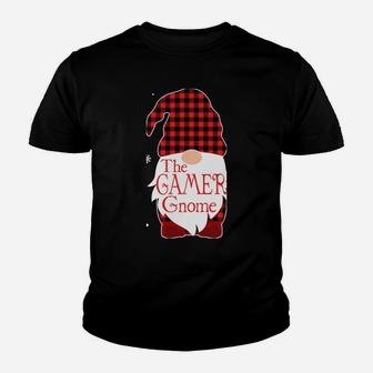Christmas Pajama Family Gift Gamer Gnome Buffalo Plaid Youth T-shirt | Crazezy