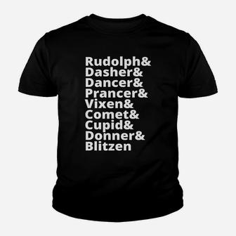 Christmas Reindeer List Rudolph Dasher Dancer Prancer Youth T-shirt | Crazezy UK