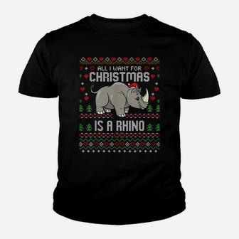 Christmas Rhino Ugly Xmas Sweater Christmas Rhinoceros Lover Youth T-shirt | Crazezy CA