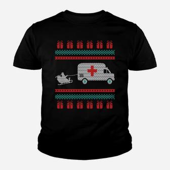 Christmas Ugly Sweater Ambulance Emergency Design Sweatshirt Youth T-shirt | Crazezy