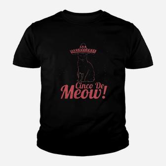Cinco De Meow Funny Sarcastic Cat Cinco De Mayo Mexican Sombrero Youth T-shirt | Crazezy CA