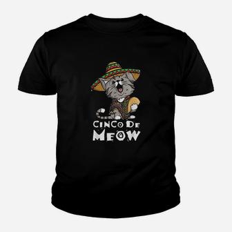 Cinco De Meow With Smiling Cat Taco And Sombrero Youth T-shirt | Crazezy CA