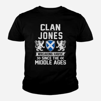 Clan Jones Scottish Family Scotland Mothers Day Fathers Youth T-shirt | Crazezy