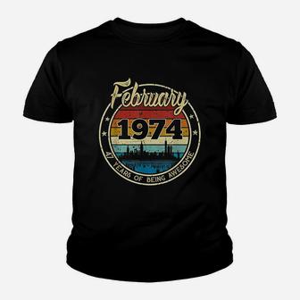 Classic February 1974 47 Years Old Retro 47Th Birthday Youth T-shirt | Crazezy