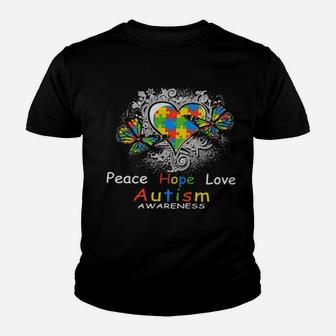 Classic Peace Hope Love Autism Awareness Youth T-shirt - Monsterry