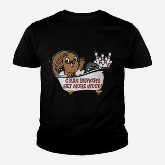 Clean Beavers Get More Wood Bowling Youth T-shirt | Crazezy DE
