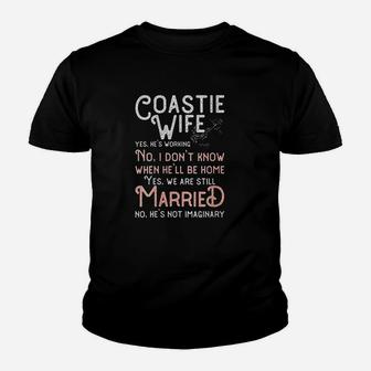 Coastie Wife Us Coast Guard Yes Hes Working Youth T-shirt | Crazezy