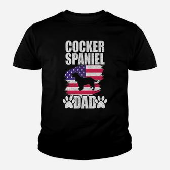 Cocker Spaniel Dad Dog Lover American Us Flag Youth T-shirt | Crazezy