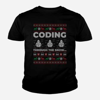 Coding Through The Snow Ugly Christmas Gift For Coders Sweatshirt Youth T-shirt | Crazezy