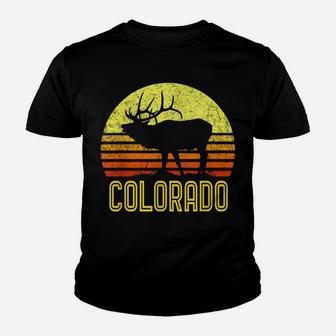 Colorado Elk Hunter Dad Vintage Retro Sun Bow Hunting Gift Youth T-shirt | Crazezy CA