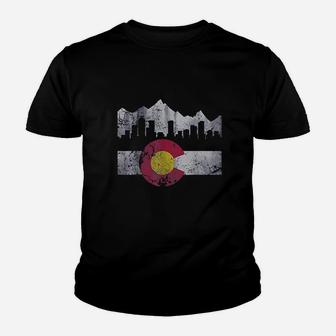 Colorado Flag Skyline Vintage Faded Home Love Vacation Youth T-shirt | Crazezy UK