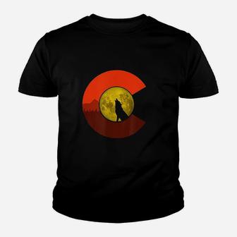 Colorado Flag Wolf Howling At Moon Youth T-shirt | Crazezy