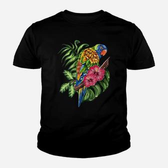 Colorful Parrot Bird Tropical Flower Youth T-shirt | Crazezy