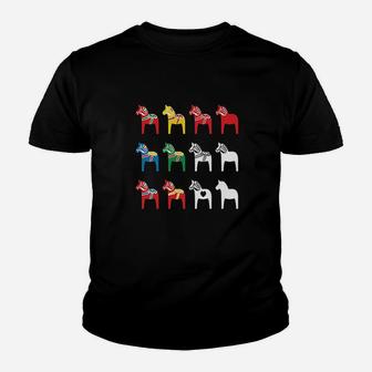 Colorful Swedish Dala Dalecarlian Horse Horses Dalarna Youth T-shirt | Crazezy CA