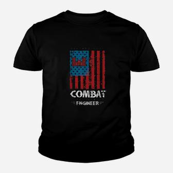 Combat Engineer American Flag Distressed Us Military Youth T-shirt - Monsterry