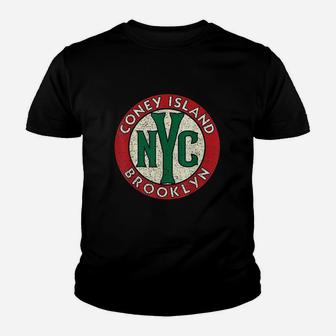Coney Island Brooklyn Nyc Vintage Road Sign Distressed Print Youth T-shirt | Crazezy UK