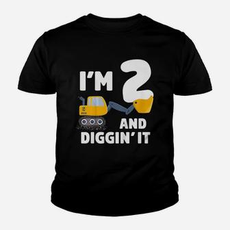 Construction Truck 2Nd Birthday2 Two Year Old Excavator Youth T-shirt | Crazezy UK