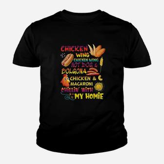 Cooked Chicken Wing Chicken Wing Hot Dog Bologna Macaroni Youth T-shirt | Crazezy