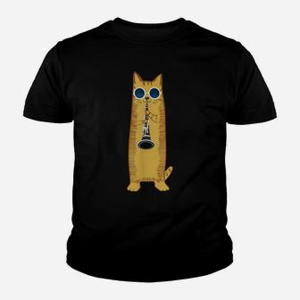 Cool Cat Playing The Clarinet Design Hippy Hipster Kitty Youth T-shirt | Crazezy