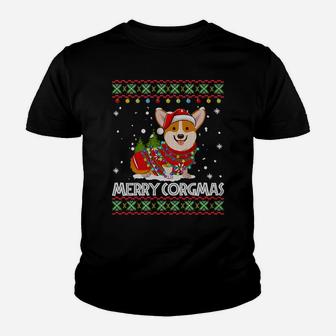 Corgi Dog Merry Corgmas Santa Corgi Ugly Christmas Sweater Youth T-shirt | Crazezy