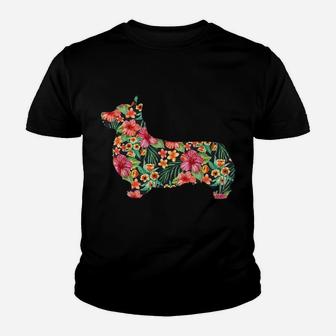 Corgi Flower Funny Dog Silhouette Floral Gifts Women Men Youth T-shirt | Crazezy