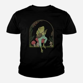 Cottagecore Aesthetic Frog Playing Banjo On Mushroom Cute Sweatshirt Youth T-shirt | Crazezy