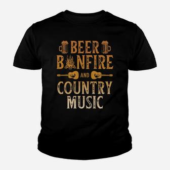 Country Music With Bonfire Beer For Guitar Player Youth T-shirt - Monsterry