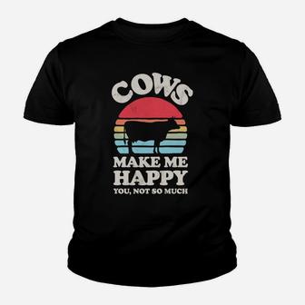 Cows Make Me Happy Funny Cow Lover Farmer Farm Animal Retro Youth T-shirt | Crazezy AU