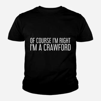 Crawford Gift Funny Surname Family Tree Birthday Reunion Youth T-shirt | Crazezy UK