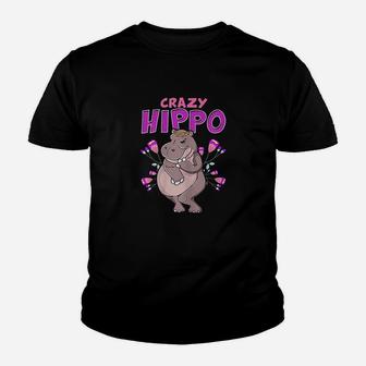 Crazy Hippo Funny Hippopotamus Lover Gift Designs Youth T-shirt | Crazezy