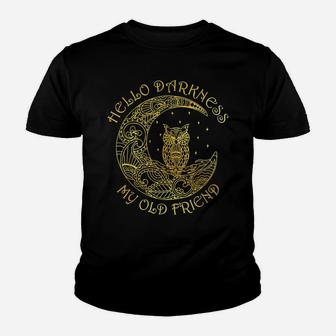 Crescent Moon Owl Hello Darkness My Old Friend Youth T-shirt | Crazezy