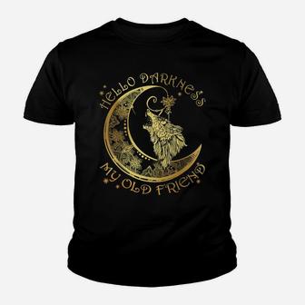 Crescent Moon Wolf Hello Darkness My Old Friend Youth T-shirt | Crazezy AU