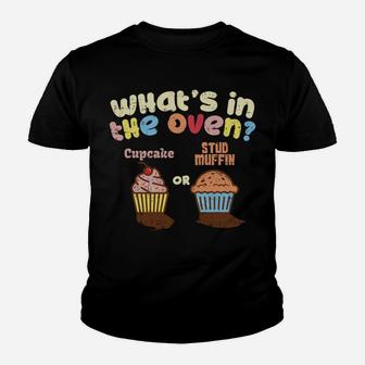 Cupcake Or Stud Muffin Pregnancy Announcement Gender Reveal Youth T-shirt | Crazezy CA